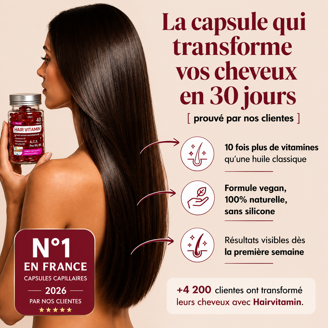 HairVitamin® : réparez enfin la source du problème: votre cuir chevelu, pour des cheveux longs, forts et beaux